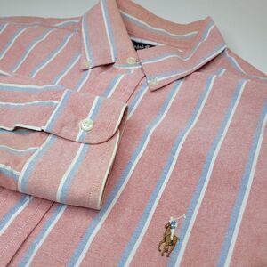 Ralph Lauren Pink and Blue Striped Casual Button Down Shirt